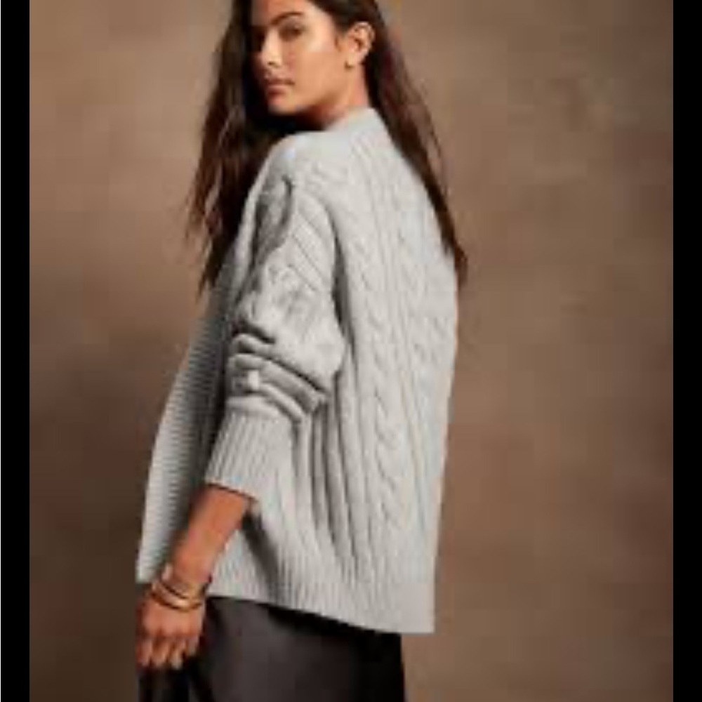 Banana Republic Chunky M/L Grey Cable Knit Wool Blend Open Front Casual Cardigan